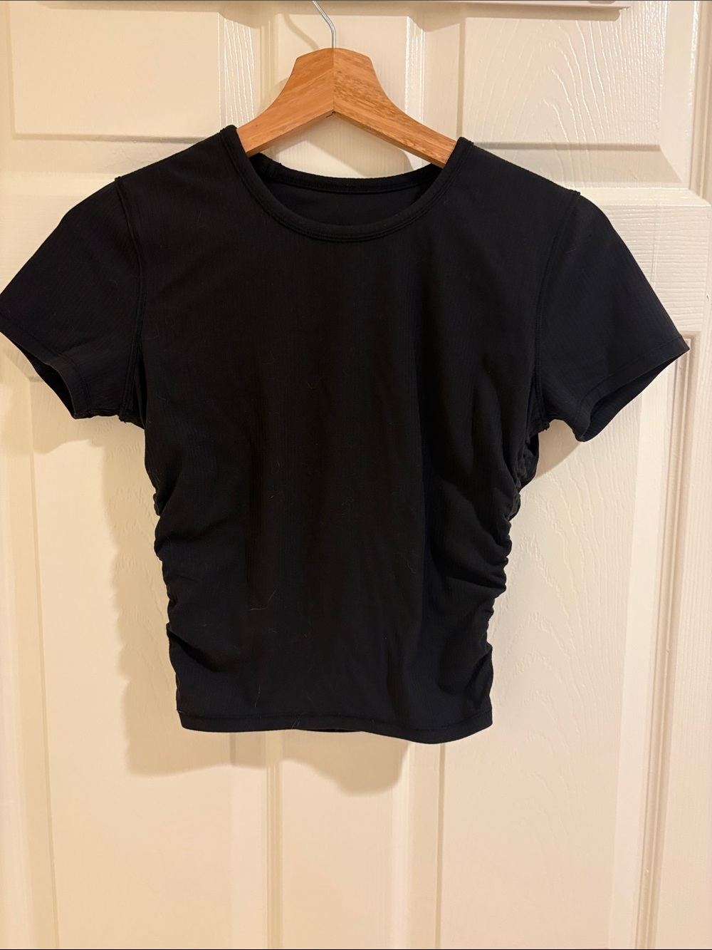 lululemon athletica Black Short Sleeve Ruched Crop Top